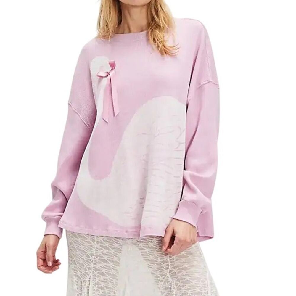 Free People Ragabond Swan Lake Thermal Tee Pink Rose Organic Cotton Oversized M